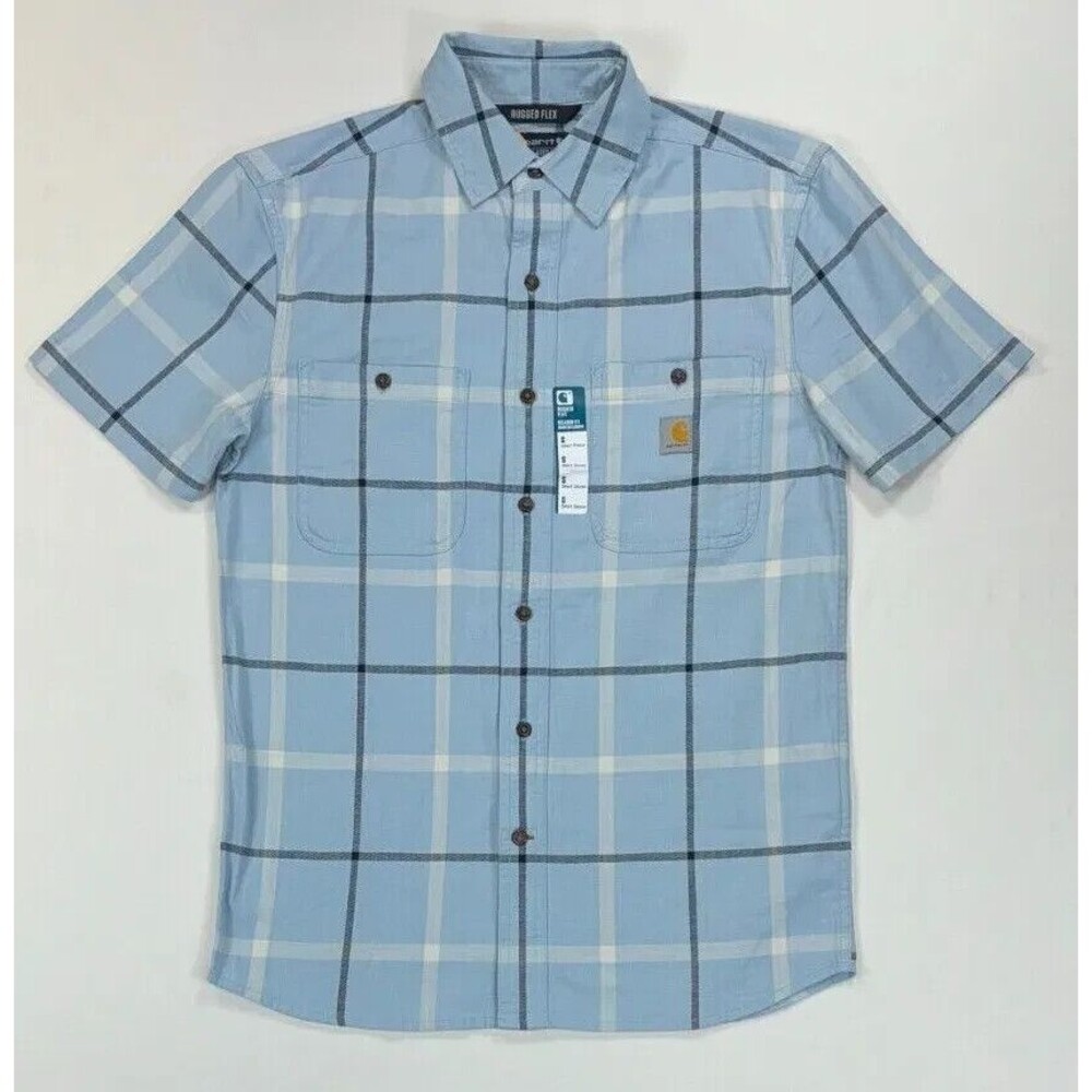 Men's Carhartt size small blue shirt Rugged Flex Relaxed Short Sleeve stripe